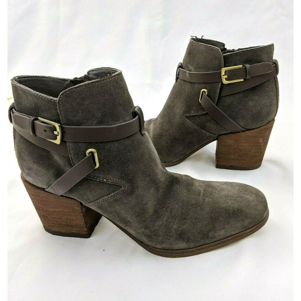Crown Vintage Women's Brown Boots Buckle Sz 7.5 M Side Suede Leather Booties Zip